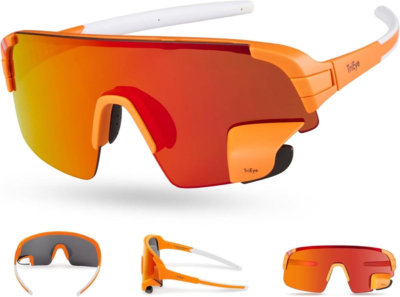 TriEye Store Cycling Glasses with Rear-view Mirror - Sports Sunglasses for Men & Women - UV-400 Protection - Image 1